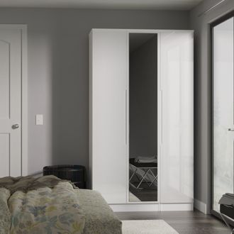 Lewis's Milan Tall Triple Mirror Wardrobe in White Gloss & White - Ready Assembled - Lewiss Home | TJ Hughes