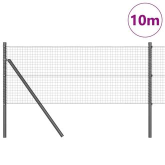 Berkfield Home Modern Welded Wire Fence with 7 Posts Grey 0.8x10 m Steel
