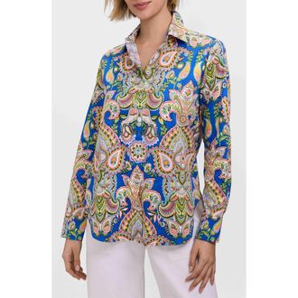 Foxcroft Meghan Garden Paisley Button-Up Shirt in Blue/Multi at Nordstrom, Size X-Small