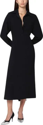 Victoria Beckham Kleedjes, Dames, Zwart, S, Satijn, Satijnen overhemdjurk midi