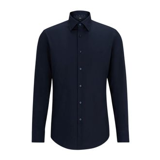 HUGO BOSS Overhemden, Heren, Blauw, M, Katoen, Slim Fit Kent Kraag Hemd