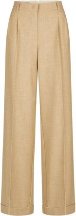 Marc Aurel Wijde broek met plooien en omslagen - Dames - Wijde Broeken - Beige - XS - Leer - Broeken