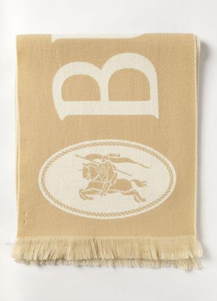 Burberry Sciarpa in pura lana merino con logo stampato e fondo sfrangiato