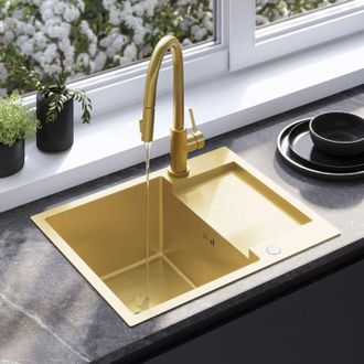 Rea Fregadero Rea Paul Brush Gold + Grifo Para Cocina Fresh Brush Gold