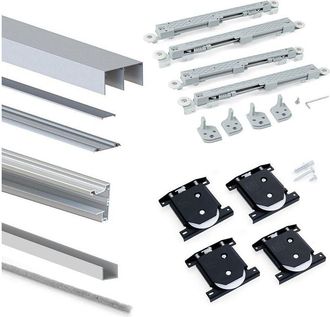 Emuca Kit De Herrajes Para Armario De 2 Puertas Correderas Y Cierre Suave Placard 90, Perfil Vall, Espesor 19mm, Tableros No Incluidos, Anodizado Mate - Emu