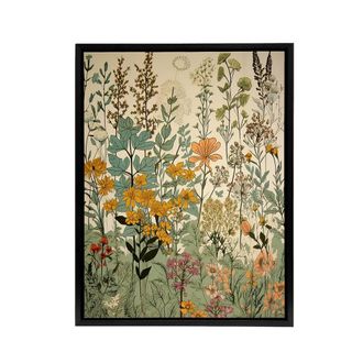 Artery8 Wildflower Field Vintage Botanical Framed Canvas Wall Art Print | Size: W24 x H32
