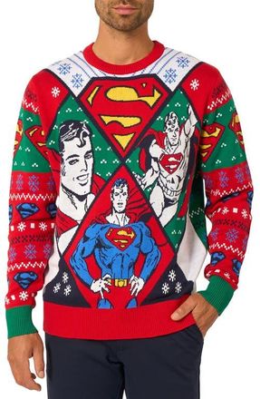 OppoSuits Superman Christmas Crewneck Sweater in Red Multi at Nordstrom, Size Xxx-Large