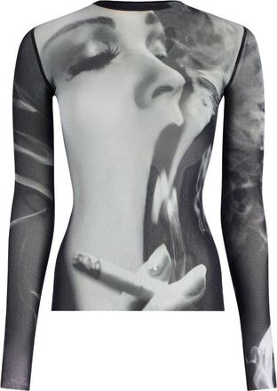 Jean Paul Gaultier Photorealistic Print Sheer Mesh Long-Sleeve Top