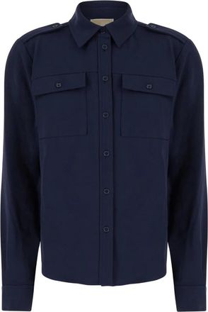 Michael Kors Aansluitende Army Shirt - Dames - Overhemden - Blauw - XL - Polyester - Overhemden