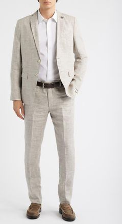 John Varvatos Varick Slim Fit Tan Slub Linen Suit in Oatmeal at Nordstrom, Size 42 Regular