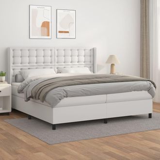vidaXL Cama Box Spring Con Colch&oacute;n Cuero Sint&eacute;tico Blanco 200x200 Cm Vidaxl