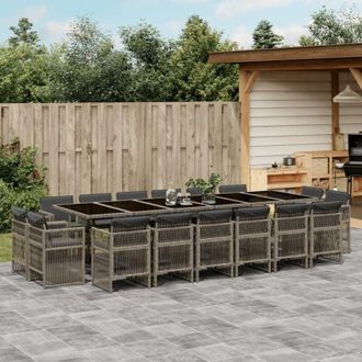 vidaXL Set Comedor De Jard&iacute;n 17 Pzas Y Cojines Rat&aacute;n Sint&eacute;tico Gris Vidaxl