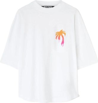 Palm Angels FW22 Sprayed Palm Logo Over Tee White Fuchsia PMAA002F22JER0040132