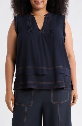 Adrianna Papell Topstitched Sleeveless Top in Navy/Khaki at Nordstrom Rack, Size 3X