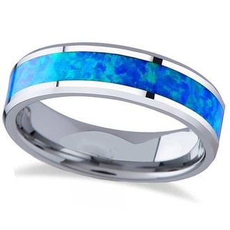 Allurez Blue Green Opal Inlay Tungsten Wedding Band at Nordstrom, Size 11.5
