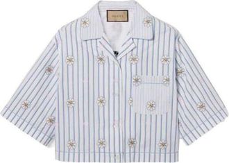 Gucci (WMNS) Gucci Interlocking G And Flower Print Shirt White Light Blue 781761-ZAQFF-9241