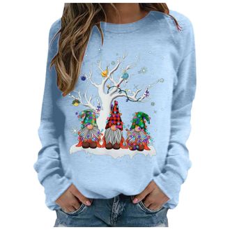 Generic Christmas Sweatshirts for Women Uk Oversized Gnomes Graphic Print Jumpers Winter Casual Long Sleeve Crewneck Loose Fit Xmas Holiday Party Pullover Top