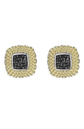 Lagos Lagos 18K Yellow Gold & Sterling Silver Diamond Lux Black Diamond Square Stud Earrings - 0.17 ctw in Silver/gold/black Diamond at Nordstrom