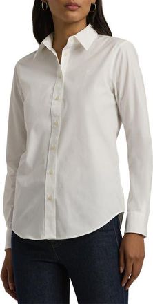 Lauren Ralph Lauren Easy Care Stretch Cotton Shirt in White at Nordstrom, Size X-Small P