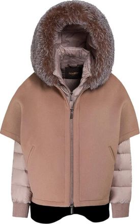 Moorer Veelzijdige cape met afneembare donsjas - Dames - Winterjassen - Beige - XS - Wol - Jassen