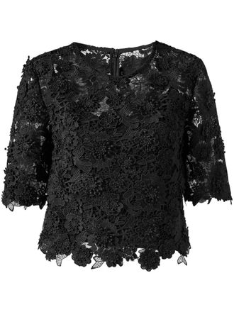 Carolina Herrera Top met bloemenkant detail - Zwart