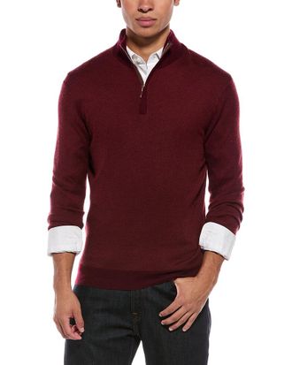N.Peal N.Peal Regent Birdseye 1/2-Zip Cashmere & Silk-Blend Mock Neck Sweater