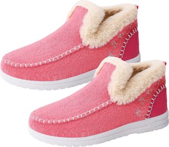 Generic Winter Snow Boots for Women, Non Slip Warm Trendy Slip On Ankle Booties, Cozy Fleece Lined Suede Slipper Boots for Outdoor Walking (pink-6.5UK)