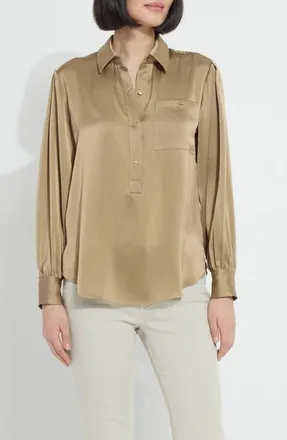 Lyss&eacute; Mabel Hammered Satin Popover Shirt in Golden Olive at Nordstrom, Size X-Small