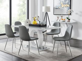 Furniturebox Giovani 6-Seater Grey Glass Dining Table & 6 Corona Faux Leather Dining Chairs