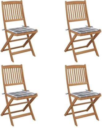 vidaXL Vidaxl - Sillas De Jard&iacute;n Plegables 4 Uds Y Cojines Madera Maciza Acacia