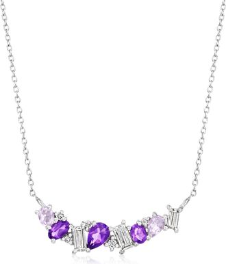 Ross-Simons Amethyst and. Lab-Grown Diamond Necklace in Sterling Silver