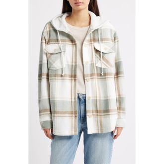 Thread & Supply Hooded Fleece Shacket in Sage Combo Plaid at Nordstrom Rack, Size X-Small