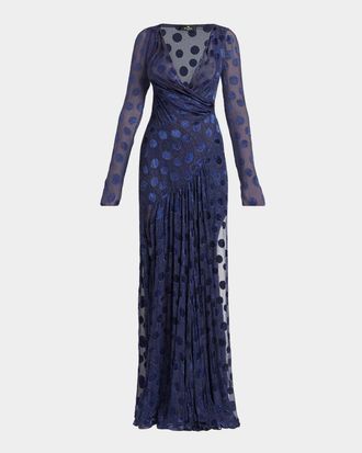 Etro Silk Semi-Sheer Polka Dot Long Dress