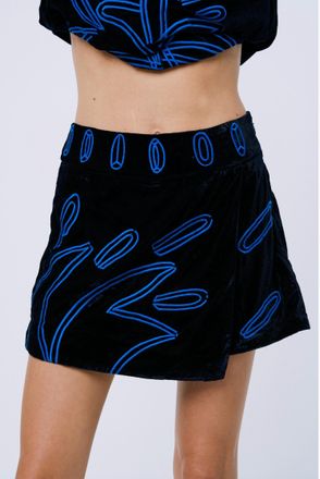 Ciebon Rena Embroidered Velvet Skort In Navy