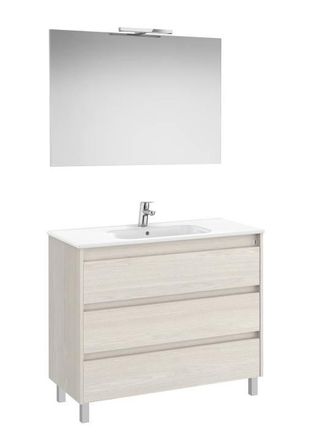 Roca Mueble Lavabo 1000mm Tenet 3 Cajones + Espejo Y Aplique Led Nordic Ash