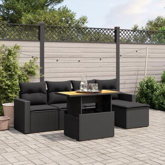 vidaXL Set De Sof&aacute;s De Jard&iacute;n 6 Piezas Y Cojines Rat&aacute;n Sint&eacute;tico Negro Vidaxl