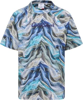 Carlo Colucci Tops, Heren, Blauw, S, Katoen, Kunstmatige Gebreide T-shirt