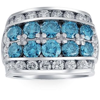 Pompeii3 7Ct Blue Diamond Mens Four Row Anniversary Ring in 10k White Gold
