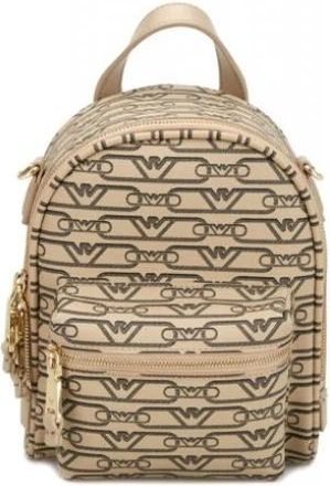 Emporio Armani Mini rugzak met schouderband met all-over monogramprint - Heren - Rugzakken - Beige - ONE Size - Tassen