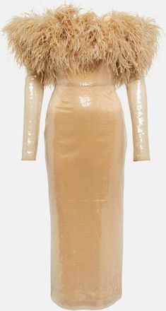 DAVID KOMA Feather-trimmed sequined midi dress