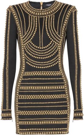 Balmain Korte jurk geborduurd met gouden parels - Dames - Feestkleedjes - Veelkleurig - XS - Satijn - Kleedjes