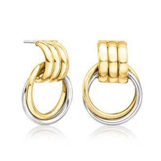 Ross-Simons Italian Sterling Silver and 18kt Gold Over Sterling Circle Drop Earrings