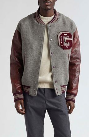 Golden Goose Journey Varsity Bomber Jacket in Melange Grey/Vineyard Wine at Nordstrom, Size 36 Us