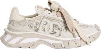 Dolce & Gabbana Cream Logo Lace Sneakers