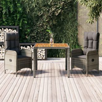 vidaXL Vidaxl - Set Comedor De Jard&iacute;n 3 Piezas Con Cojines Rat&aacute;n Sint&eacute;tico Gris