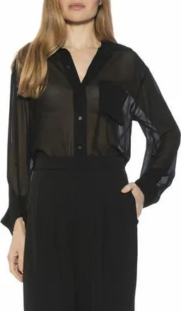 Alexia Admor Atticus Sheer Button Up Shirt in Black at Nordstrom Rack, Size X-Small