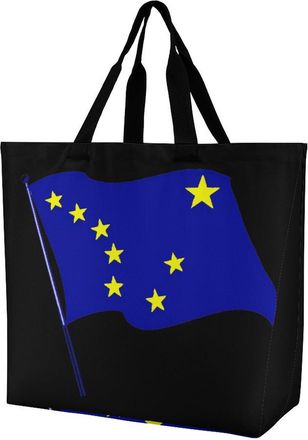 Generic Alaska Flag Large Reusable Shopping Bag Lightweight Foldable Tote Bags Washable Shoulder Handbag
