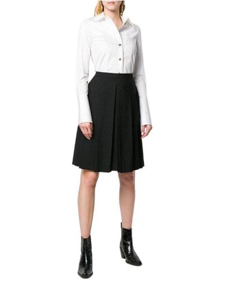 Chanel 90S Black Wool High-Waist Skirt, Size It; 44 (Authentic Pre-Loved)