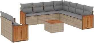 vidaXL Juego De Sof&aacute;s Jard&iacute;n Con Cojines Beige 10 Pzas Rat&aacute;n Sint&eacute;tico Vidaxl