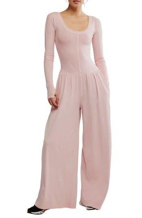 Free People FP Movement Hot Shot Wide Leg Long Sleeve Jumpsuit in Rose Water at Nordstrom Rack, Size Small